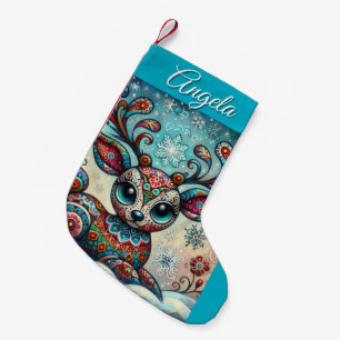Whimsical Big Eyes Kerst Rendier Folk Art Kleine Kerstsok