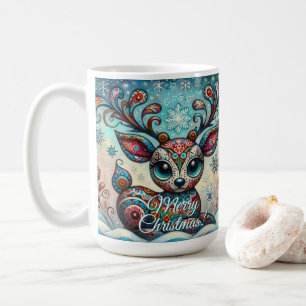 Whimsical Big Eyes Kerst Rendier Folk Art Koffiemok