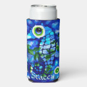 Whimsical Big-Eyes Seahorse Art Blue Personalized (Seltzer Achterkant)