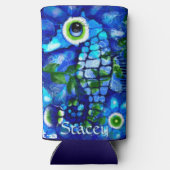 Whimsical Big-Eyes Seahorse Art Blue Personalized (Achterkant)
