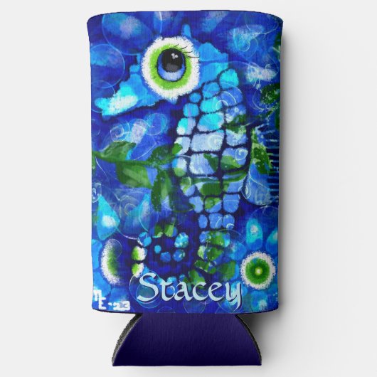 Whimsical Big-Eyes Seahorse Art Blue Personalized (Voorkant)