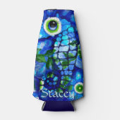 Whimsical Big-Eyes Seahorse Art Blue Personalized Flesjeskoeler (Voorkant)