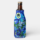 Whimsical Big-Eyes Seahorse Art Blue Personalized Flesjeskoeler (Fles Voorkant)