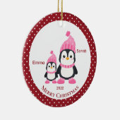 Whimsical Big Sis & Lil' Sis Penguins Persoonlijk Keramisch Ornament (Rechts)