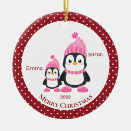Whimsical Big Sis & Lil' Sis Penguins Persoonlijk Keramisch Ornament