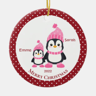 Whimsical Big Sis & Lil' Sis Penguins Persoonlijk Keramisch Ornament