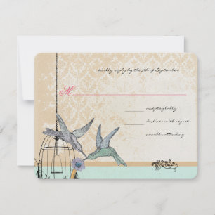 Whimsical  Bird Cage Wedding RSVP Kaartje