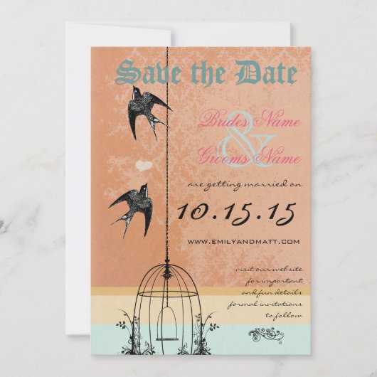 Whimsical  Bird Cage Wedding Save the Date Kaart (Voorkant)
