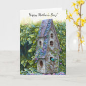 Whimsical Bird House Bird Moederdag Kaart (Gele Bloem)