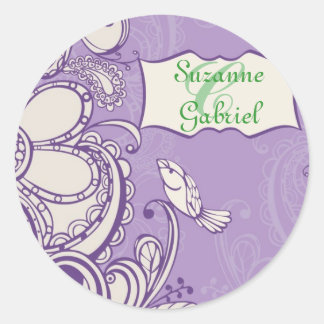 Whimsical Bird Monogram Ronde Sticker