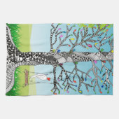 Whimsical Bird on a Tree Swing Keukenhanddoek (Horizontaal)