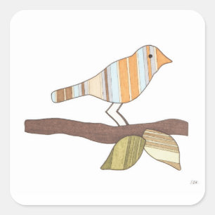 Whimsical Bird Sticker-Erin Brie Art Square Sticke Vierkante Sticker