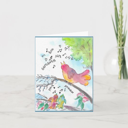 Whimsical Birds Christian Art Folk Carte pour note (Devant)