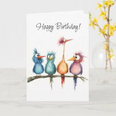 Whimsical Birds Group Gelukkige Verjaardag Groet Kaart (Gele Bloem)
