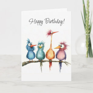 Whimsical Birds Group Happy Birthday  Kaart
