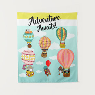 Whimsical Birds hete luchtballonnen avontuur wacht Wandkleed