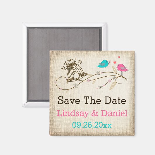 Whimsical Birds in Love Save the Date Magnet Magneet (Voorkant / Achterkant)