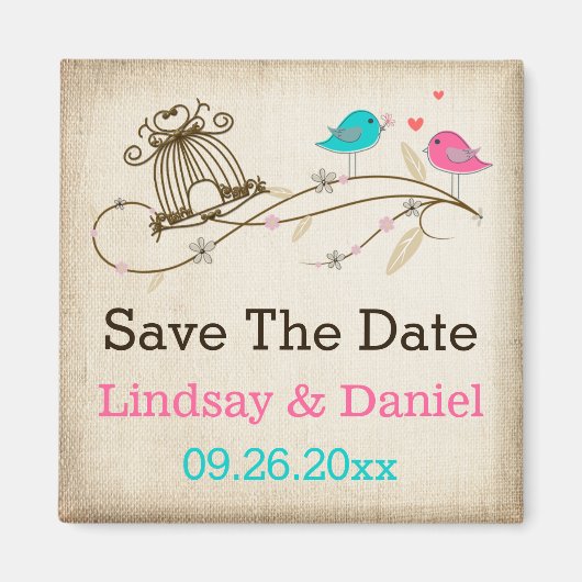 Whimsical Birds in Love Save the Date Magnet Magneet (Voorkant)