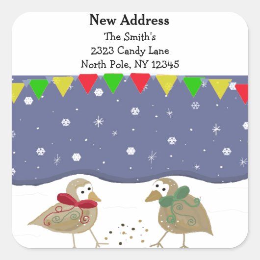 Whimsical Birds New Address Vierkante Sticker (Voorkant)