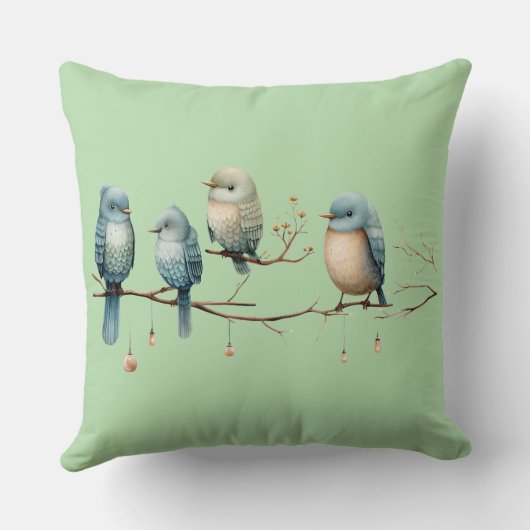 Whimsical Birds on Branches Pastel Baby shower Kussen (Achterkant)