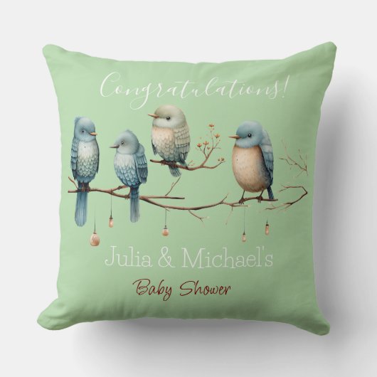 Whimsical Birds on Branches Pastel Baby shower Kussen (Voorkant)