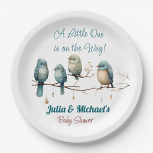 Whimsical Birds on Branches Pastel Baby shower Papieren Bordje