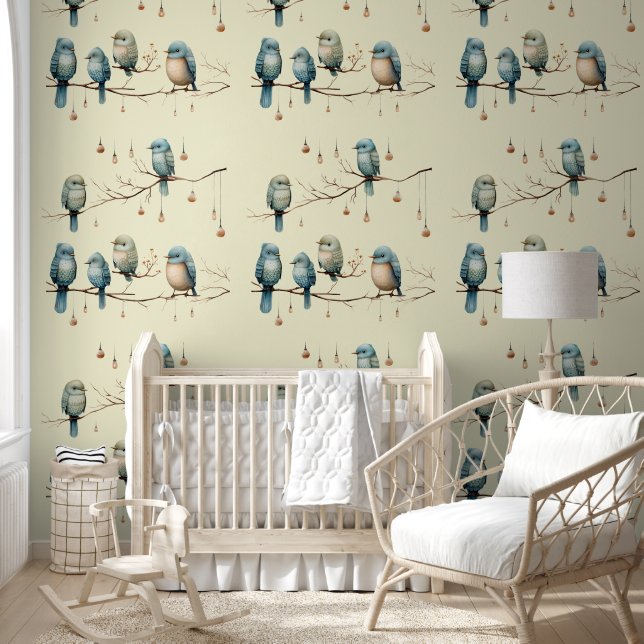 Whimsical Birds on Branches  Stijl Behang (Kinderen)