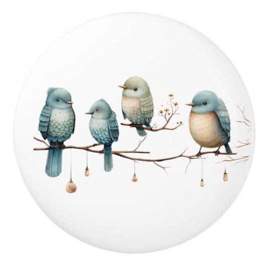 Whimsical Birds on Branches Tijdloze Elegantie Keramische Knop (Voorkant)