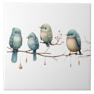 Whimsical Birds on Branches Tijdloze Elegantie Tegeltje
