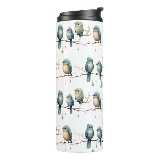 Whimsical Birds on Branches Tijdloze Elegantie Thermosbeker (Gedraaid links)