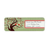 Whimsical Birds TreeWood Grain Stripe Red Pink Etiket (Voorkant)