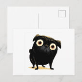 Whimsical Black Big Eyed Pug Briefkaart (Voorkant / Achterkant)