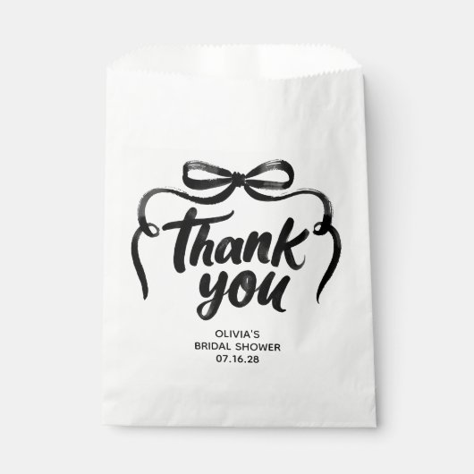 Whimsical Black Bow Handwritten Bridal Thank You Bedankzakje (Voorkant)