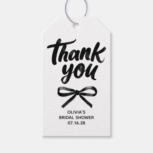 Whimsical Black Bow Handwritten Bridal Thank You Cadeaulabel (Voorkant)