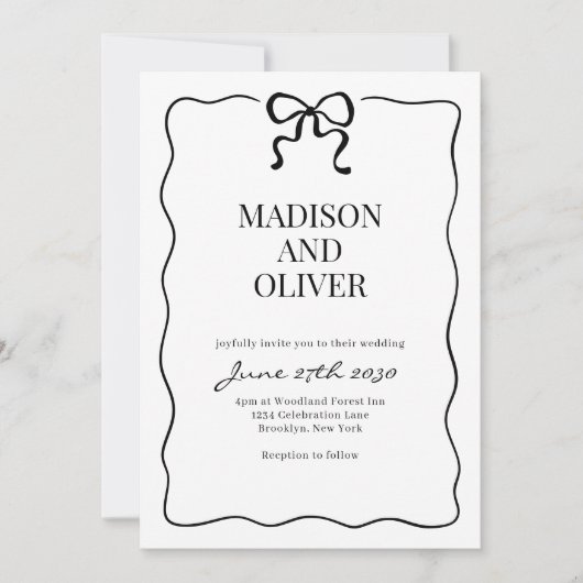 Whimsical Black Bow Tie Wedding Kaart (Voorkant)