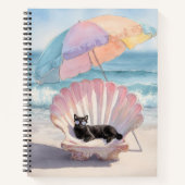 Whimsical Black Cat Beach Notitieboek (Voorkant)