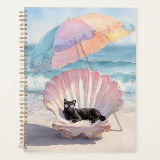 Whimsical Black Cat Beach Planner (Voorkant)