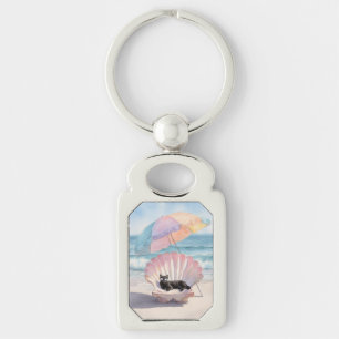 Whimsical Black Cat Beach Sleutelhanger