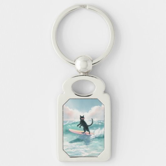 Whimsical Black Cat Beach Sleutelhanger (Voorkant)