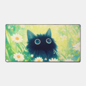 Whimsical Black Cat Daisy Meadow Teal Sky (Recto)
