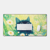 Whimsical Black Cat Daisy Meadow Teal Sky Bureaumat (Keyboard & Muis)