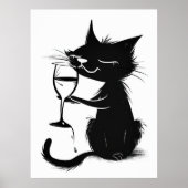 Whimsical Black Cat Drink Wine 2D Poster (Voorkant)
