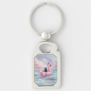 Whimsical Black Cat Flamingo Float Sleutelhanger