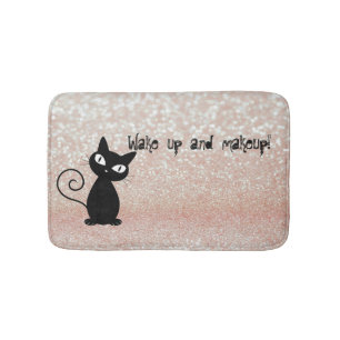 Whimsical Black Cat Glittery Wake up and make-up Badmat