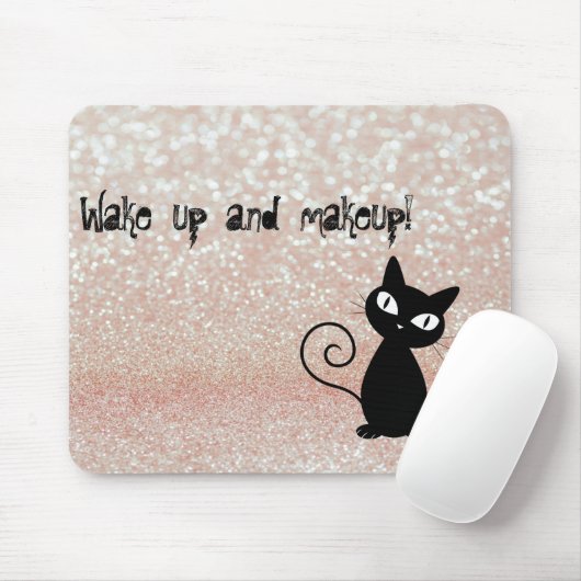 Whimsical Black Cat Glittery Wake up and make-up Muismat (Met muis)