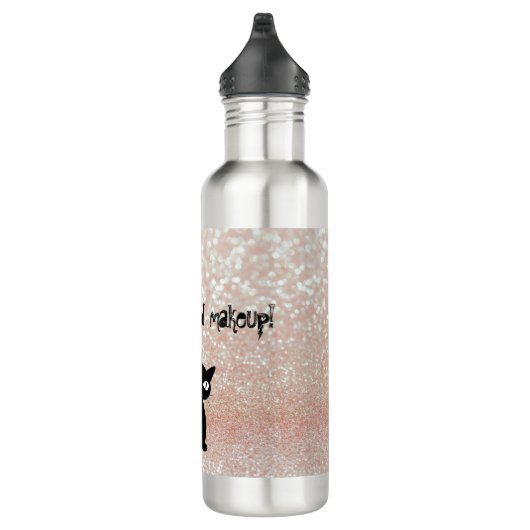 Whimsical Black Cat Glittery Wake up and make-up Waterfles (Rechts)