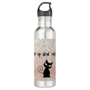 Whimsical Black Cat Glittery Wake up and make-up Waterfles