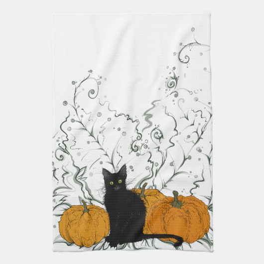 Whimsical Black Cat Halloween Theedoek (Verticaal)