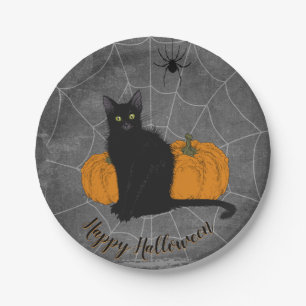Whimsical Black Cat Happy Halloween Party Papieren Bordje