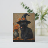 Whimsical  Black Cat in olieverfstijl Briefkaart (Staand voorkant)